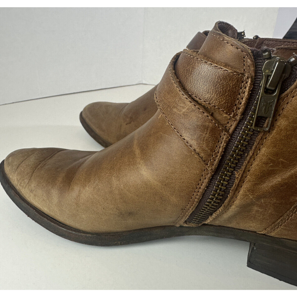 Frye Ray Ankle Boots Brown Leather Western Shootie Cowboy Booties 7.5 M *Flawed - Picture 9 of 16